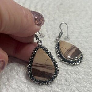 Natural COCONUT JASPER Handmade Sterling 925 Dangle Earrings #267E